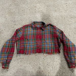 Cropped distressed flannel